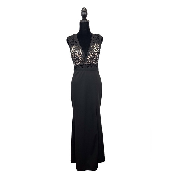 Soieblu Women’s Maxi Black Lace Bodice V-Neck/Back Evening Gown Dress Size-M GUC - Picture 1 of 12